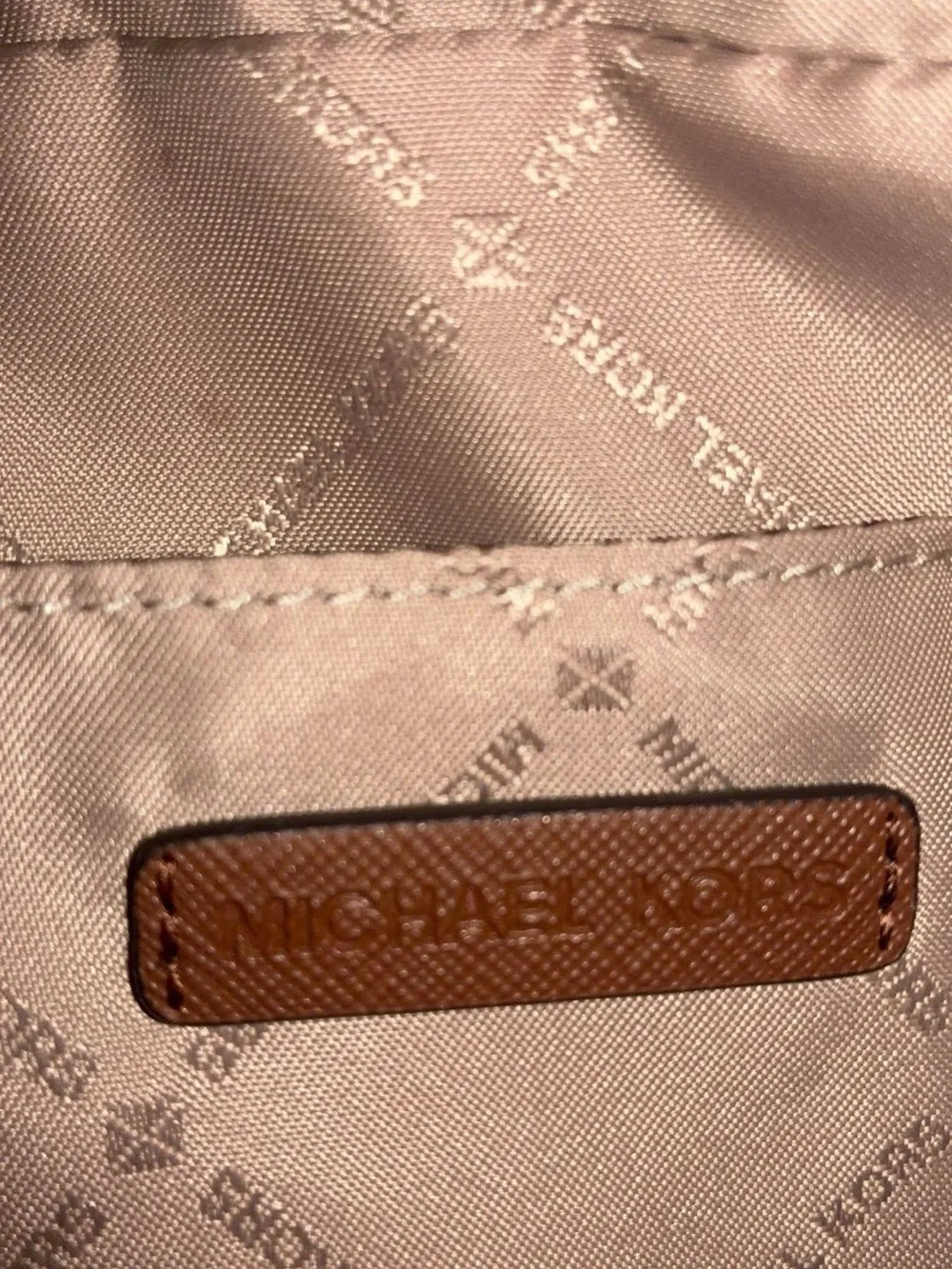 Michael Kors Cream Signature Crossbody with Brown Trim and Gold Chain